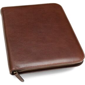 Maruse Personalized Italian Leather Executive Padfolio, Leather Portfolio Laptop Sleeve with Zip Closure and Writing Pad, Navy
