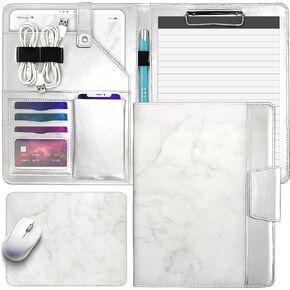 SCM Online - White Marble Portfolio Binder, Padfolio Comes with a Mouse pad and Writing pad, A4 Leather Portfolio, Padfolio for Women/Men, Portfolio Binder, Portfolio Organizer, Leather Binder