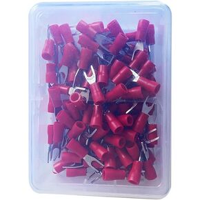 Sikluovkai 100PCS Insulated Fork Terminal Connectors for 14-16 Gauge AWG Wire, Crimp Terminals Electrical Connectors Spade Terminals for Car Boat Marine Audio Wiring (14-12)
