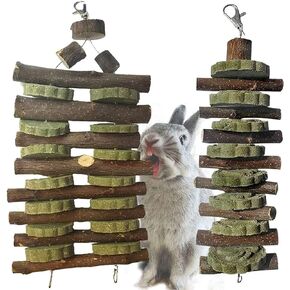 Hamiledyi Bunny Chew Toy for Teeth,Guinea Pig Natural Organic Fruitwood Sticks with Grass Cake for Rabbits,Chinchillas,Gerbils, Squirrels, Hamsters, Chewing/Improve Dental Health