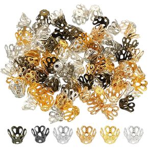 PATIKIL Flower Bead Caps, 100Pcs 6x5mm Hollow Metal Spacer Bead End Caps for Jewelry Making Earring Bracelets Necklace DIY Crafting, Multicolored