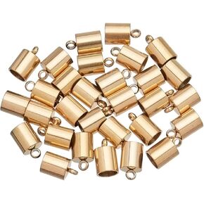 LRESJJIUJ Rope end Leather Tassel Cap Alloy Leather Rope end Chain Buckle Glue into end Cover for Jewelry Making/Necklace Rope/DIY Crafts (Gold Plated/5 * 9mm)