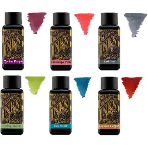 Diamine - 30ml Fountain Pen Ink - Color Wheel - 6 Pack - Tyrian Purple, Flamingo Pink, Earl Grey, Spring Green, Eau de Nil, Ancient Copper