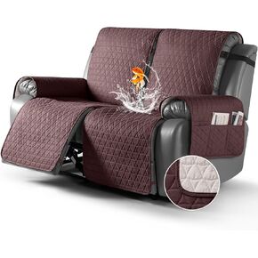TAOCOCO 100% Waterproof Recliner Cover -Loveseat Recliner Cover with Center Console,Non-Slip Reclining Couch Covers for 2 Seat,with Elastic Straps Pocket for Kids, Dogs, Pets (Black, 2 Seater XL)