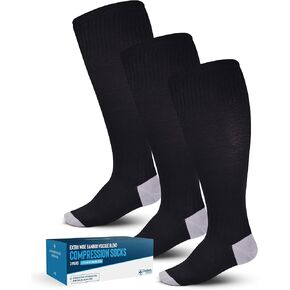 Doctor's Select 3 Pairs Plus Size Compression Socks Wide Calf - 15-20 mmHg Bamboo Viscose Knee High Socks for Circulation Support