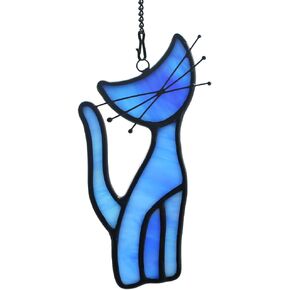 Black Cat Decor Stained Glass Window Hanging,Cute Cat Stained Glass Suncatcher for Window,Funny Cat Gifts for Cat Lovers Women,Cat Decor for Window Livingroom Bedroom Kitchen