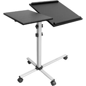 Mount-It! Projector Stand Mobile Projector Cart with Laptop Shelf on Wheels, Heavy Duty Two Shelves Height Adjustable Laptop and Projector Presentation Trolley in Black