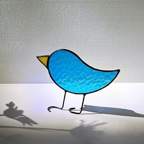 mCare Stained Glass Standing Bluebird Suncatcher, Sun Catchers Indoor Window Decor