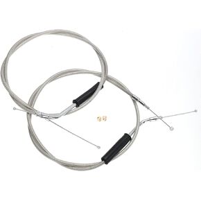 40.3" Black Vinyl Stainless Steel Braided Extended Throttle and Idle Cable Kit for 2007-2010 Harley Some Softail Models 12" Handlebar