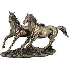 US 11 Inch Cold Cast Bronze Color Sprinting Horses Figurine Statue Decor