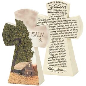 Dicksons Barn and Farm Scene Psalm 91 Cross 7.5 Resin Stone Table Top Figurine