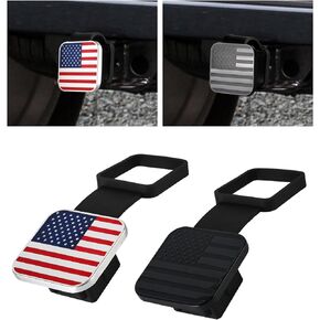 2Packs 2 Inch Trailer Hitch Cover, American Flag Tow Receiver Tube Plug Insert Cap Fit for 2" Hitch Receivers, US Patriotic Tow Hitch Cover for Most Vehicles, SUV, RV, Pickup, ATV (Black & Red)