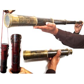 تلسكوب نحاسي نادر شركة الهند الشرقية 1818 متعقب نطاق المنظار نسخة طبق الأصل عتيقة مقاس 32 بوصة كبيرة تذكارية عتيقة مع حقيبة جلدية مخيطة يدويًا in Kuwait