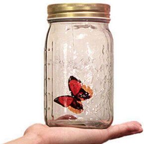 Butterfly in a Jar, Glass Animated Butterfly In A Jar With LED Light Gift Decoration (Red)