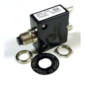 Philmore 50A Push Button Manual Reset Thermal Circuit Breaker 50V DC, 125V AC