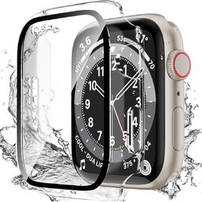 Compatible with Apple Watch Waterproof Case 40mm Series 6/5/4/SE with Tempered Glass Screen Protector, Full Coverage Bumper Cover for iWatch Case 40mm Black