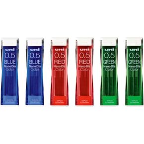 Uni NanoDia Color Mechanical Pencil Leads 0.5mm 3 Color Set, 6 Pack/total 120 Leads