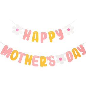 Mother's Day Felt Banner, Happy Mother’s Day Banner with Flower,Garland Banner for Mother’s Day Brunch Event Mother's Day Gifts