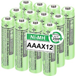 12Pack BK-40AAABU Ni-MH AAA Rechargeable Batteries 400mah AAA Ni-MH Rechargeable Batteries 1.2V for Panasonic Cordless Phones, Remote Controls, Electronics