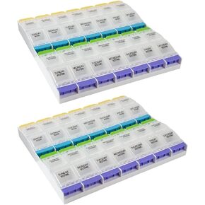 Ezy Dose 7-Day Pill, Medicine, Vitamin Organizer Case 2 Pack | Weekly, 4 Times a Day | Arthritis Friendly Push Button Open | Large Compartments with Clear Lids