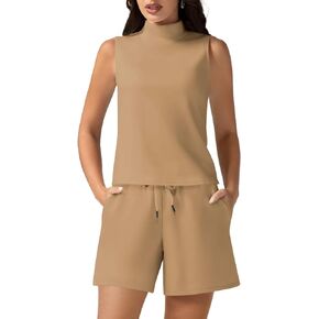 Casly Lamiit Women's Summer 2 Piece Outfits Mock Neck Tank Top High Waisted Shorts Lounge Sets 2024 Fashion Tracksuit