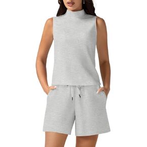 Casly Lamiit Women's Summer 2 Piece Outfits Mock Neck Tank Top High Waisted Shorts Lounge Sets 2024 Fashion Tracksuit in Kuwait
