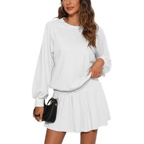 طقم ملابس نسائية صيفي مكون من قطعتين من Freyhem، بلوفر بأكمام طويلة، وتنورة مطوية، ملابس مريحة in Kuwait