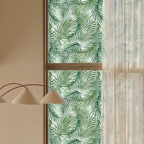 Botanical Double-Sided Frosted Textured Privacy Stained Glass Window Film, Non-Adhesive Watercolor Static Cling Glass Covering Sticker Removable Window Decor, Blue-green Leaves 16.93"x78.74"