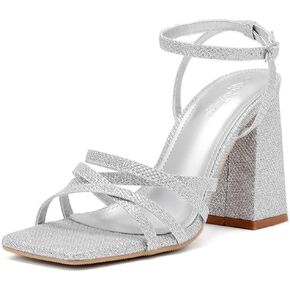 Maqiyike Women's Heeled Sandal Square Toe Cross Strap Sandal Summer