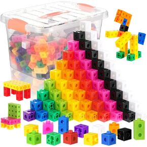 Jenaai 300 Pcs Linking Cubes with Storage Container Counting Cubes, Colorful Plastic Counting Block, Math Manipulatives Classroom Learning Supplies for Preschool Kindergarten(Orange)
