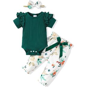 veikimous Newborn Baby Girl Clothes Infant Outfit Short Sleeve Long Pants Spring Fall Clothing Preemie 0 3 6 12 18 Months