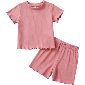 YOUNGER TREE Toddler Baby Girl Clothes Ribbed Knit Short Sleeve T-shirt Shorts Sets Little Girl Summer Outfits Clothing Set
