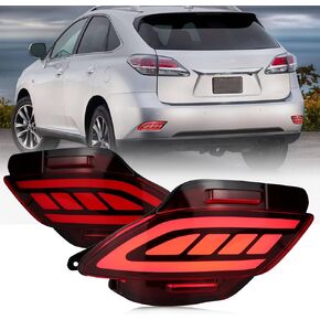 Red LED Rear Bumper Reflectors Fog Brake Tail Light Lamps Compatible with Lexus RX350 2009-2015 Add on Turn Signal Feature Accessories (Red)