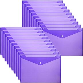 Muka 20 PCS Plastic Waterproof Envelope File Folders, Document Bag with Snap Button, A4/Letter Size for Office-Blue
