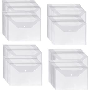RHBLME 40 Pack Plastic Envelopes, 12" x 9" Clear Folders with Snap Closure, Plastic Reusable Poly Envelope Waterproof File Folder with Snap Button, US Letter, A4 Size, for School Office Supplies