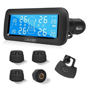 Careud Wireless Tire Pressure Monitoring System for Rv,TPMS with 4 External Wateproof Sensors(0-199psi / 0-13.5bar),6 Alarm Modes & Tire Pressure Real Time Monitoring (Cigarette Lighter Plug)