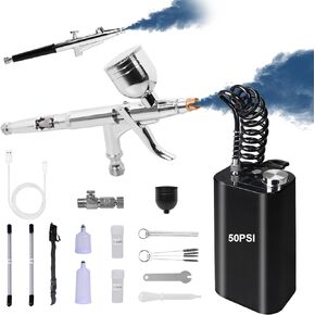 Air Brushe Kit Dual Action Handheld Rechargeable Air Brushes 50PSI High Pressure Portable Airbrush kit with Air Compressor for Barber, Nail Art, Cake Decor, Makeup, Model Painting