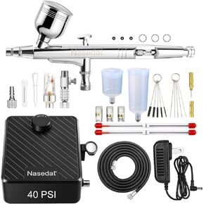 Nasedal Upgraded Dual-Action Airbrush kit with 40PSI Air Compressor Air Brush Model Paint for Car Nail Makeup Cake Decoration Art Drawing Craft Tattoo