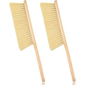 2 Pieces Woooden Dust Brush Hand Broom Bench Brush with Long Wood Handle Whisk Broom Soft Bristle Brush for Counter Bed Sofa Car Fireplace Clothes Household Cleaning(Brown)