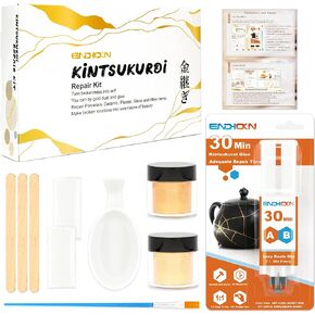 Endhokn Kintsukuroi Repair Kit Gold 25ml, Beginner Kintsukuroi DIY Art Kits and Gift Sets, Gold Glue Repair and Beautify Porcelain, Ceramics, Plaster, Glass, etc Gold Repair Kit