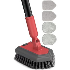 Tile Bathtub Scrubber Brush with Long Handle, 3 in 1 Shower Tub Scrub Brush for Cleaning Floor Bathroom Kitchen Toilet Wall Tub Tile Sink Non-Scratch