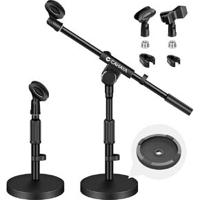 CAHAYA Desktop Microphone Stand Adjustable with 2 Mic Clips Table Mic Stand with Boom Arm with 3/8" to 5/8" Screw Adapter CY0360