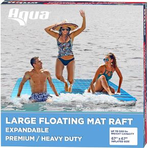 Aqua Ultimate Floating Water Mat – Heavy Duty Floating Island Pad with Expandable Zippers – Navy/White Stripe