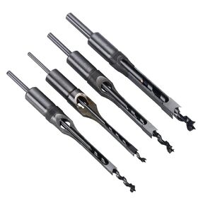 8MILELAKE 4pcs Square Hole Drill Bits, Woodworking Spiral Mortising Chisel Drill Bit Durable Hole Saw Kits 1/4 inch, 5/16 inch, 3/8 inch, 1/2 inch