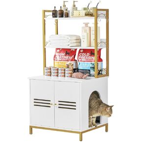 صندوق فضلات القطط من وينفون، أثاث مخفي مع 3 أرفف، خزانة صندوق الفضلات، حمام القطط مع حصيرة، خشب قوي، كبير، أسود in Kuwait