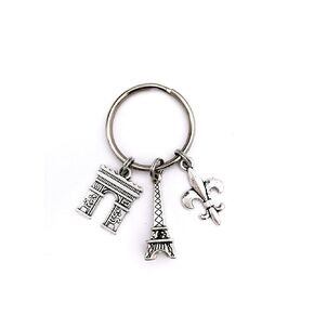 Paris France theme keychain. Includes Eiffel Tower, Arc de Triomphe, and Fleur de Lis. Gift for French lover.