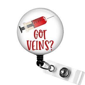 GOT VEINS Badge Reel, Got Veins Retractable Badge Reel, Lab Tech Badge Holder, IV Nurse Badge ID Clip, Phlebotomist Badge Gift, IV Nurse Day