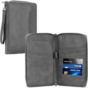 Navaris Family Passport Holder - Large Capacity Travel Wallet with RFID Protection - Premium Imitation Leather - Brown