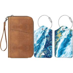 Fintie Family Passport Holder Wallet with 2 Pcs Luggage Tags, RFID Blocking Travel Accessories Case Cover for Women Men