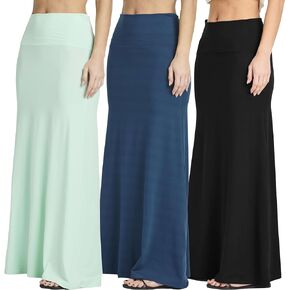 Real Essentials 3 Pack: Women's Ultra-Soft Flowy Maxi High Waisted Long Skirts (Available in Plus Size)